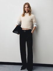 Mango Black Straight Fit Pleated Trousers - Image 3 of 8