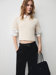 Mango Black Straight Fit Pleated Trousers - Image 5 of 8