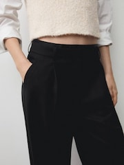 Mango Black Straight Fit Pleated Trousers - Image 6 of 8