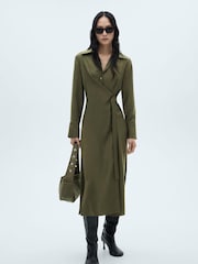 Mango Green Wrap Shirt Midi Dress - Image 1 of 6