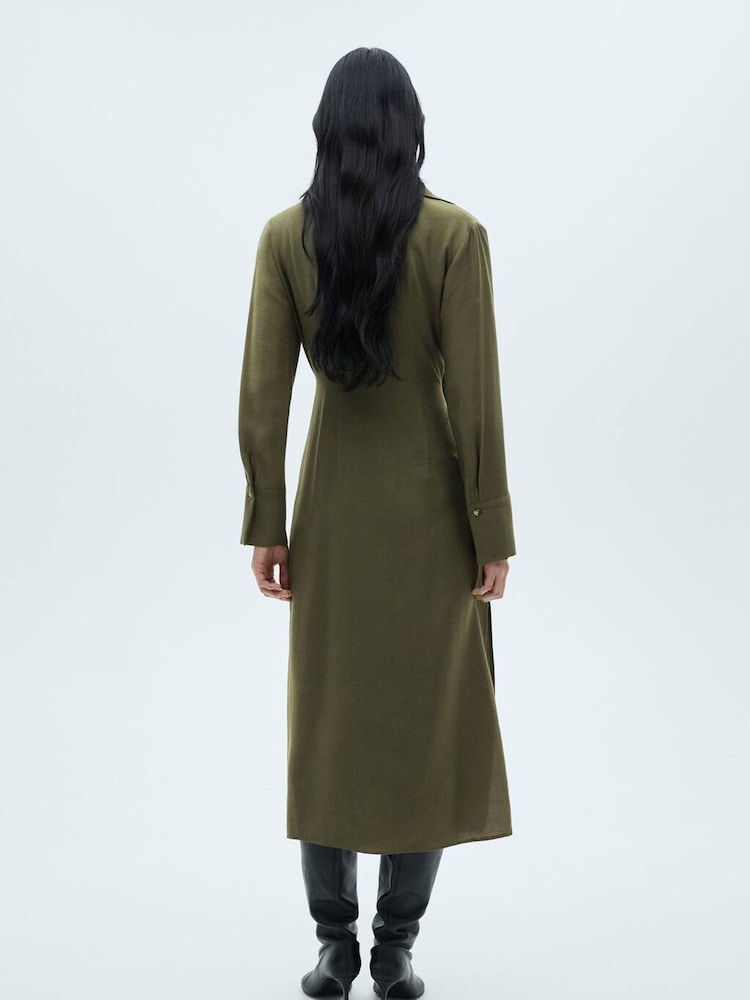 Mango Green Wrap Shirt Midi Dress - Image 2 of 6