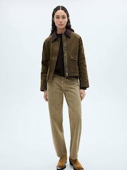 Mango Brown Cropped Denim Barn Parka Jacket With Contrasting Collar - Image 2 of 7