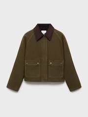 Mango Brown Cropped Denim Barn Parka Jacket With Contrasting Collar - Image 7 of 7