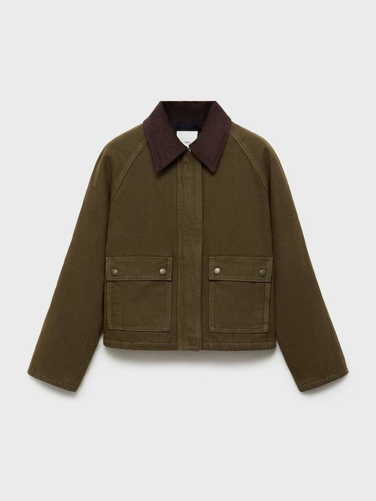 Mango Brown Cropped Denim Barn Parka Jacket With Contrasting Collar - Image 7 of 7