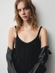 Mango Black Knitted Sequin Tank Top - Image 1 of 6