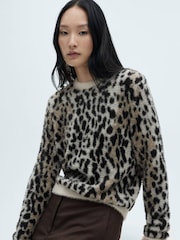 Mango Black Animal Print Fluffy Jumper - Image 1 of 6