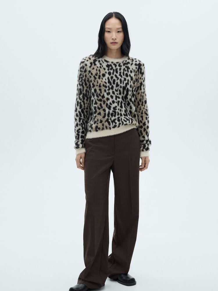 Mango Black Animal Print Fluffy Jumper - Image 2 of 6 Mango Black Animal Print Fluffy Jumper - Image 2 of 6