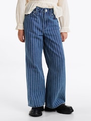 Tommy Hilfiger Blue Wide Leg Stripe 100% Cotton Jeans - Image 1 of 8