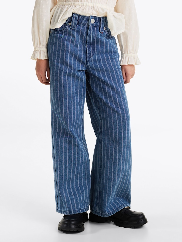 Tommy Hilfiger Blue Wide Leg Stripe 100% Cotton Jeans - Image 1 of 8