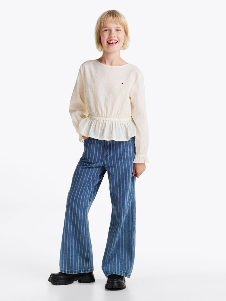 Tommy Hilfiger Blue Wide Leg Stripe 100% Cotton Jeans - Image 2 of 8
