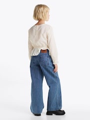 Tommy Hilfiger Blue Wide Leg Stripe 100% Cotton Jeans - Image 3 of 8
