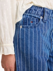 Tommy Hilfiger Blue Wide Leg Stripe 100% Cotton Jeans - Image 5 of 8