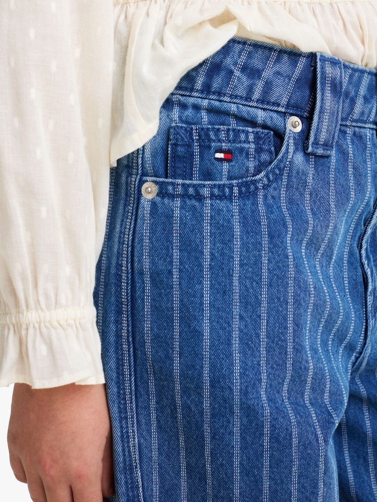 Tommy Hilfiger Blue Wide Leg Stripe 100% Cotton Jeans - Image 5 of 8