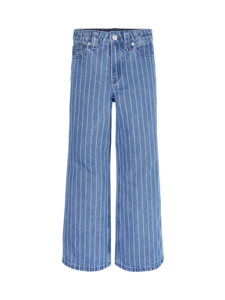 Tommy Hilfiger Blue Wide Leg Stripe 100% Cotton Jeans - Image 6 of 8