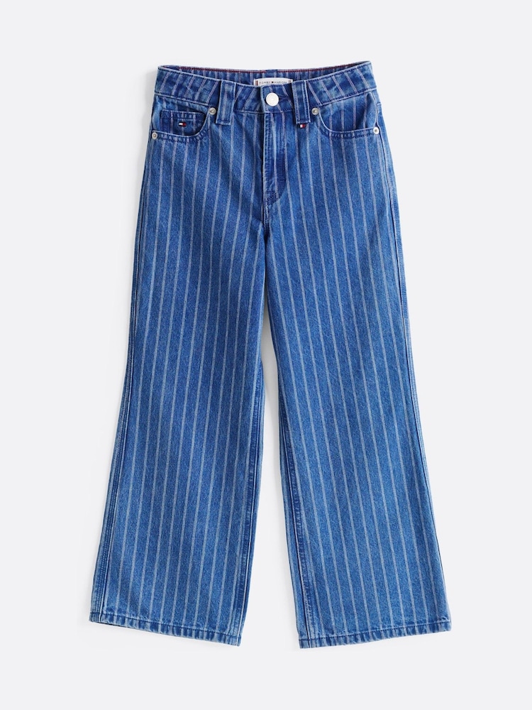 Tommy Hilfiger Blue Wide Leg Stripe 100% Cotton Jeans - Image 8 of 8