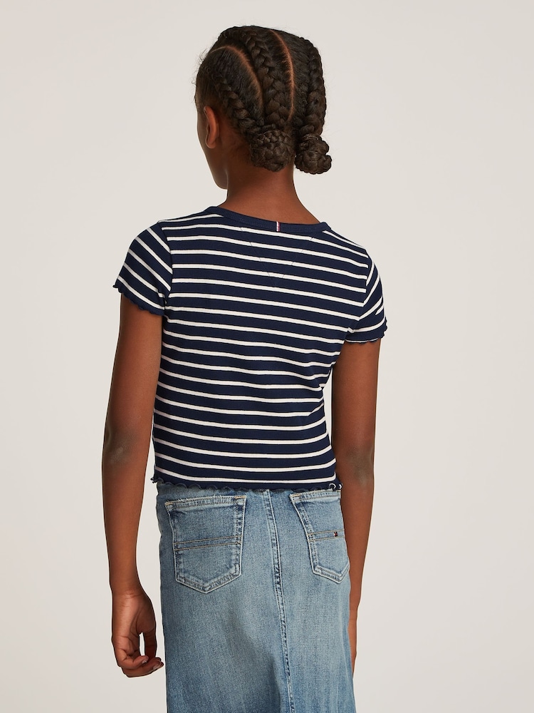 Белый - Tommy Hilfiger Ribbed Short Sleeve Knit Top - Изображение 2 из 5