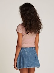 Розовый - Tommy Hilfiger Ribbed Short Sleeve Knit Top - Изображение 2 из 5