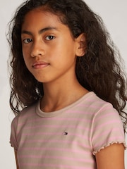 Розовый - Tommy Hilfiger Ribbed Short Sleeve Knit Top - Изображение 3 из 5