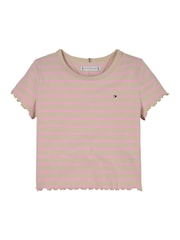 Розовый - Tommy Hilfiger Ribbed Short Sleeve Knit Top - Изображение 4 из 5