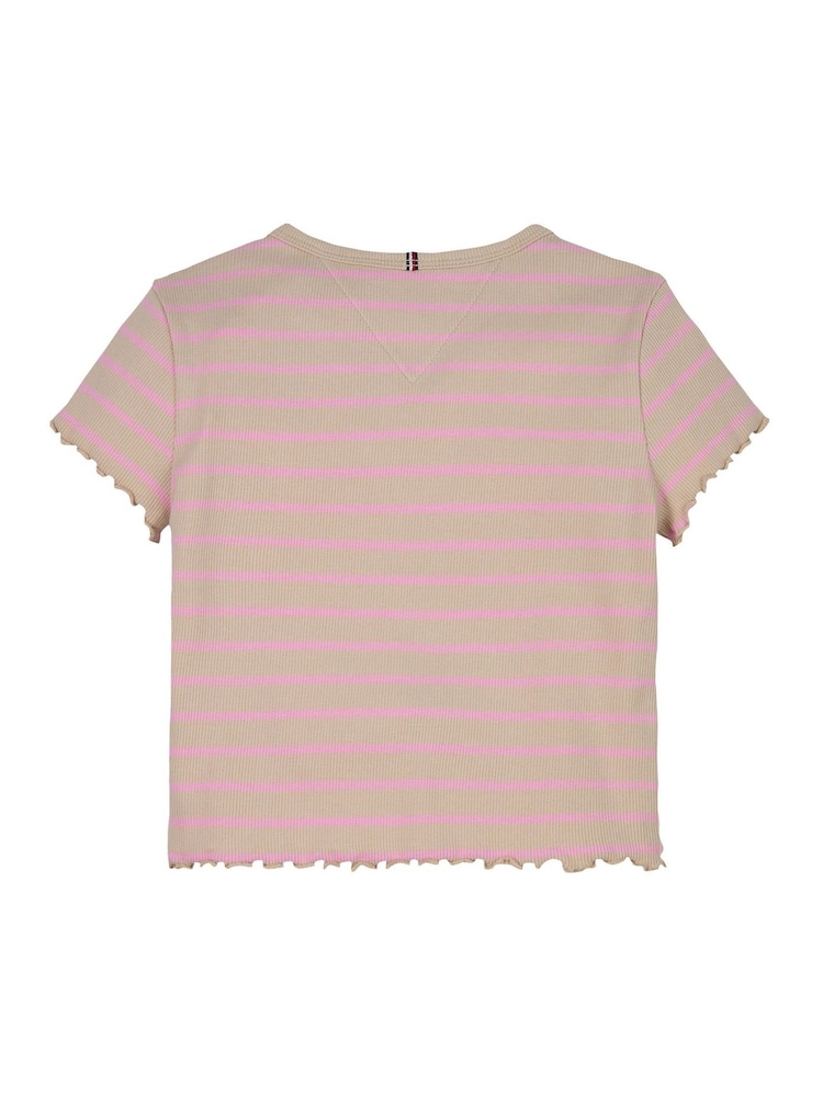 Розовый - Tommy Hilfiger Ribbed Short Sleeve Knit Top - Изображение 5 из 5