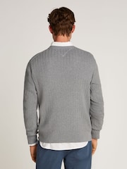 Grau - Tommy Hilfiger 100% Baumwoll-Rundhalspullover mit Fischgrätenmuster - Bild 2 von 6