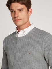 Grau - Tommy Hilfiger 100% Baumwoll-Rundhalspullover mit Fischgrätenmuster - Bild 4 von 6