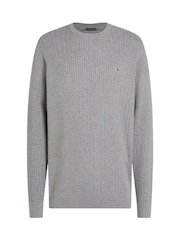 Grau - Tommy Hilfiger 100% Baumwoll-Rundhalspullover mit Fischgrätenmuster - Bild 5 von 6