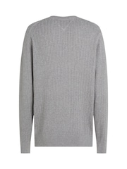 Grau - Tommy Hilfiger 100% Baumwoll-Rundhalspullover mit Fischgrätenmuster - Bild 6 von 6