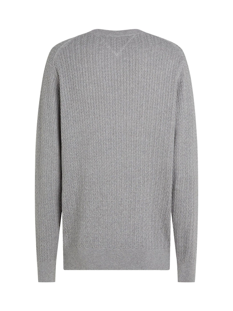 Grau - Tommy Hilfiger 100% Baumwoll-Rundhalspullover mit Fischgrätenmuster - Bild 6 von 6