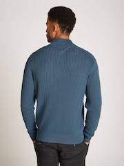 Tommy Hilfiger Blue Herringbone 100% Cotton Zip Jumper - Image 2 of 6
