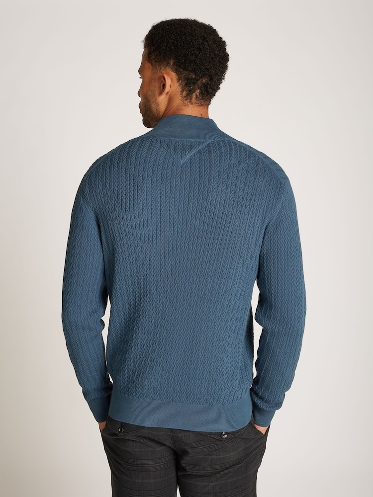 Tommy Hilfiger Blue Herringbone 100% Cotton Zip Jumper - Image 2 of 6