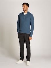 Tommy Hilfiger Blue Herringbone 100% Cotton Zip Jumper - Image 4 of 6