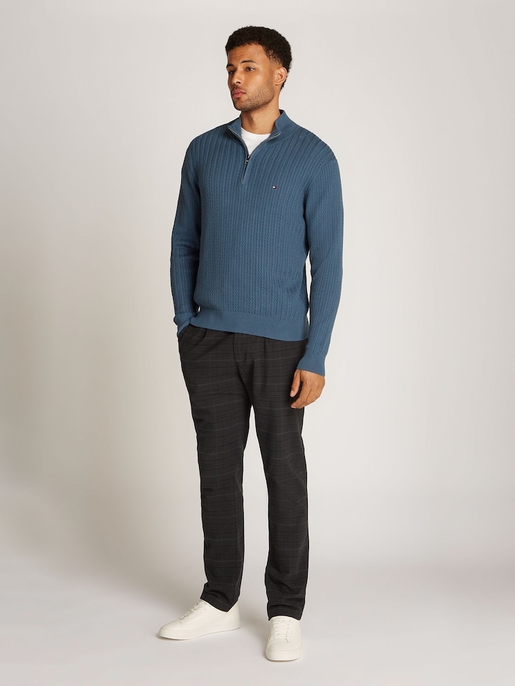 Tommy Hilfiger Blue Herringbone 100% Cotton Zip Jumper - Image 4 of 6