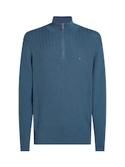 Tommy Hilfiger Blue Herringbone 100% Cotton Zip Jumper - Image 5 of 6