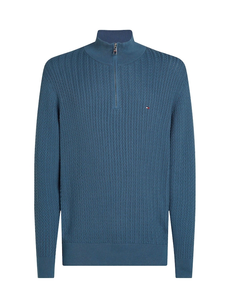 Tommy Hilfiger Blue Herringbone 100% Cotton Zip Jumper - Image 5 of 6