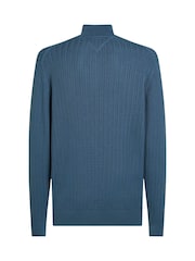 Tommy Hilfiger Blue Herringbone 100% Cotton Zip Jumper - Image 6 of 6