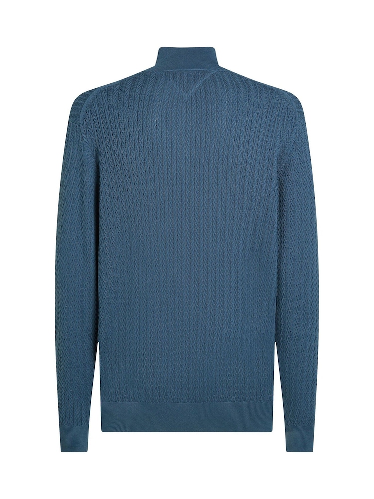 Tommy Hilfiger Blue Herringbone 100% Cotton Zip Jumper - Image 6 of 6