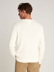 Tommy Hilfiger Cream 100% Cotton Herringbone Crew Neck Jumper - Image 2 of 6