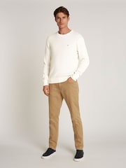 Tommy Hilfiger Cream 100% Cotton Herringbone Crew Neck Jumper - Image 3 of 6