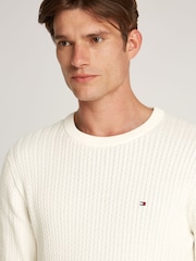 Tommy Hilfiger Cream 100% Cotton Herringbone Crew Neck Jumper - Image 4 of 6