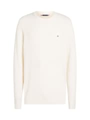 Tommy Hilfiger Cream 100% Cotton Herringbone Crew Neck Jumper - Image 5 of 6