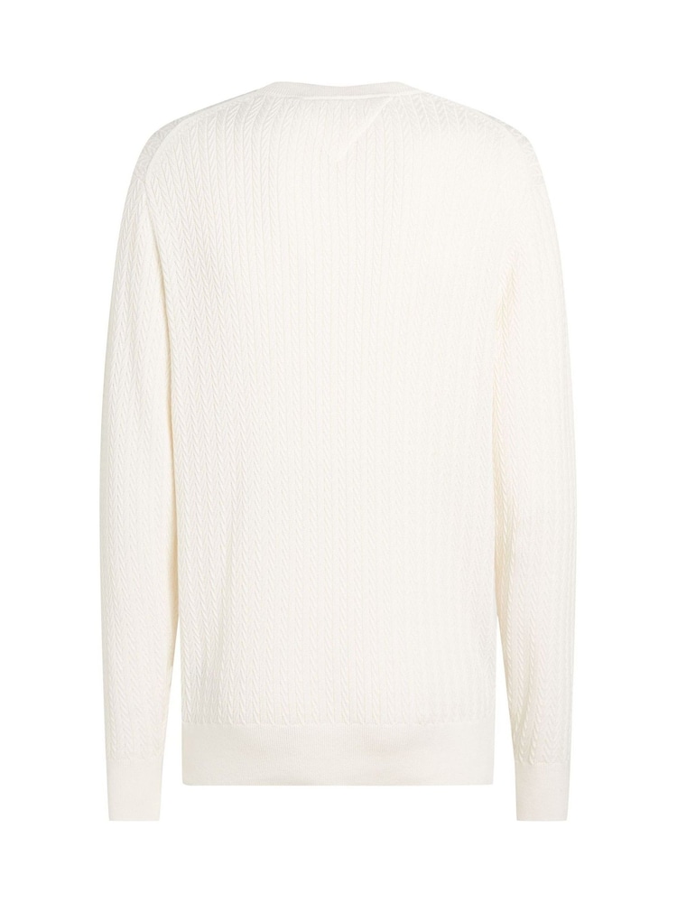 Tommy Hilfiger Cream 100% Cotton Herringbone Crew Neck Jumper - Image 6 of 6