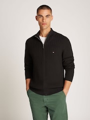 Tommy Hilfiger Black Herringbone 100% Cotton Zip Jumper - Image 1 of 6