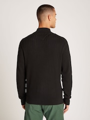 Tommy Hilfiger Black Herringbone 100% Cotton Zip Jumper - Image 2 of 6