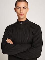 Tommy Hilfiger Black Herringbone 100% Cotton Zip Jumper - Image 3 of 6