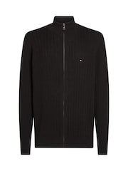 Tommy Hilfiger Black Herringbone 100% Cotton Zip Jumper - Image 5 of 6