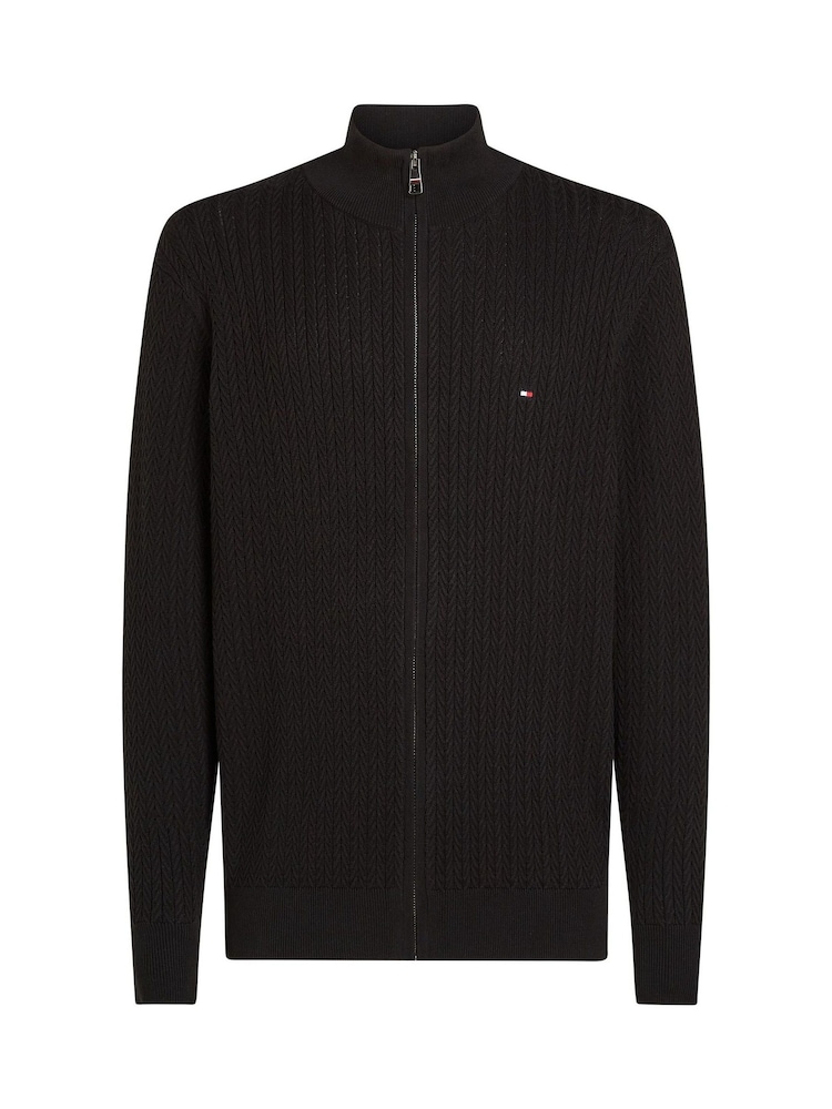 Tommy Hilfiger Black Herringbone 100% Cotton Zip Jumper - Image 5 of 6