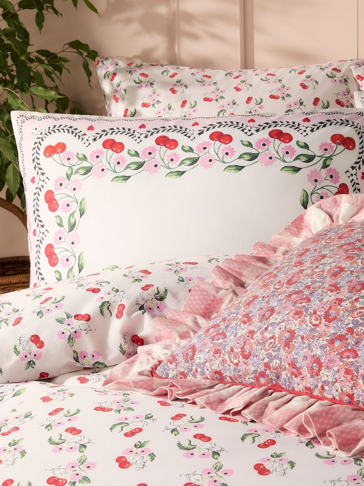 Cath Kidston Pink and Cream 100% Cotton Cherry Picked Duvet Cover and Pillowcase Set - Image 2 of 6