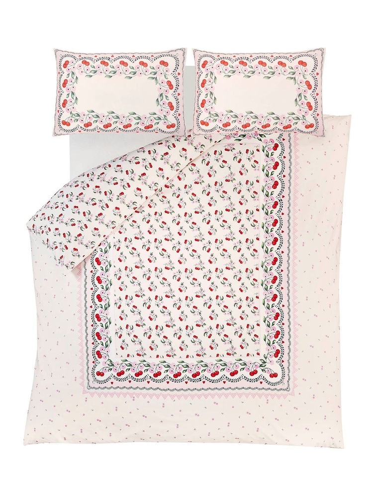 Cath Kidston Pink and Cream 100% Cotton Cherry Picked Duvet Cover and Pillowcase Set - Image 3 of 6