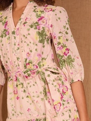 Love & Roses Pink Floral Print Dobby V-Neck Belted Short Sleeve Mini Dress - Image 2 of 4